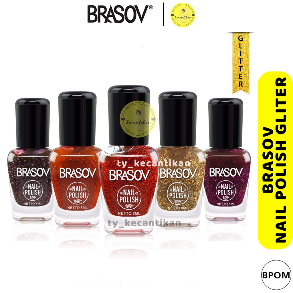 BRASOV Kutek Cat Kuku Glitter 8 ML Kutek Glitter Nail Polish Glitter BPOM SGL01-XX-CT 117-128 / BRAS