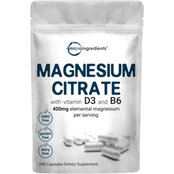 Micro ingredients MAGNESIUM CITRATE Vitamin D3 1000iu & B6 240 Capsule