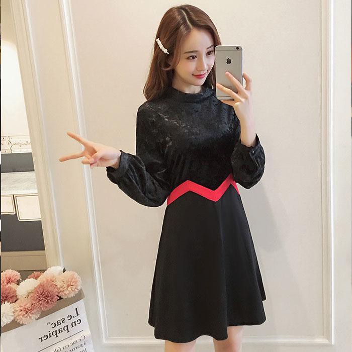Gaun Wanita Bludru Lengan Panjang Fashion Korea 58011