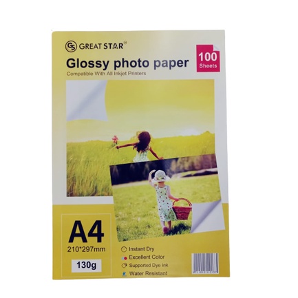 

Kertas Foto Great Star Glossy A4 130gsm 100 Lembar