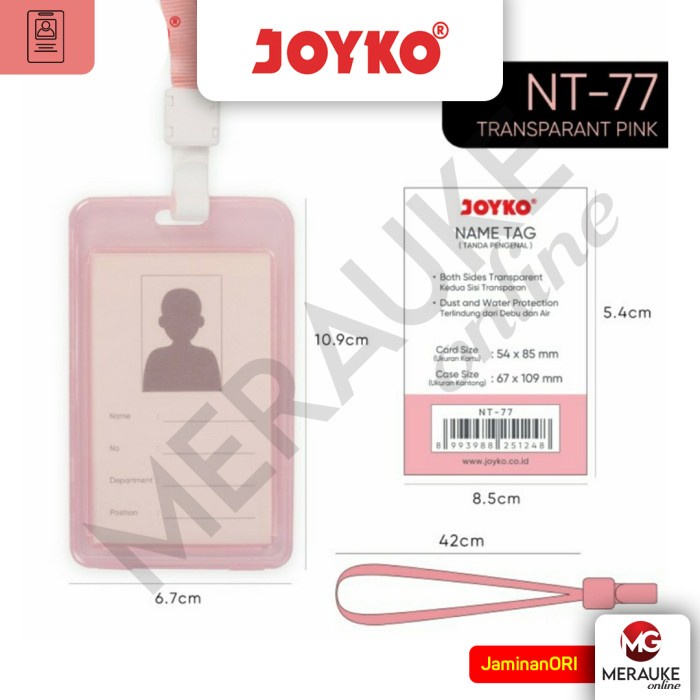 

JOYKO Name Tag / Gantungan Kartu Nama Vertical NT-77 Pink Transparan