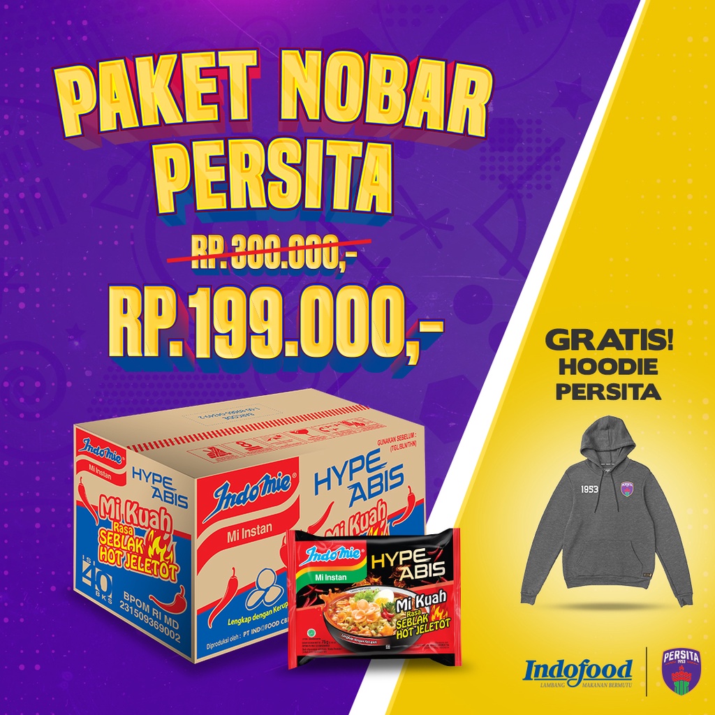 

Paket Nobar Persita - Indomie HypeAbis Rasa Seblak Hot Jeletot [1 Karton] Free Hoodie Persita