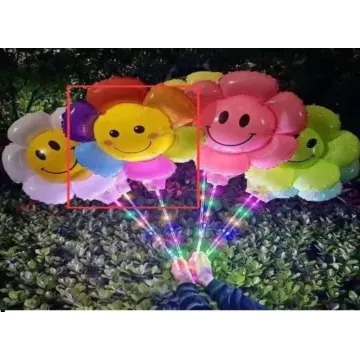 SATASHA.ID BALON BUNGA MATAHARI  KECIL LED DAN NON LED STIK MURAH
