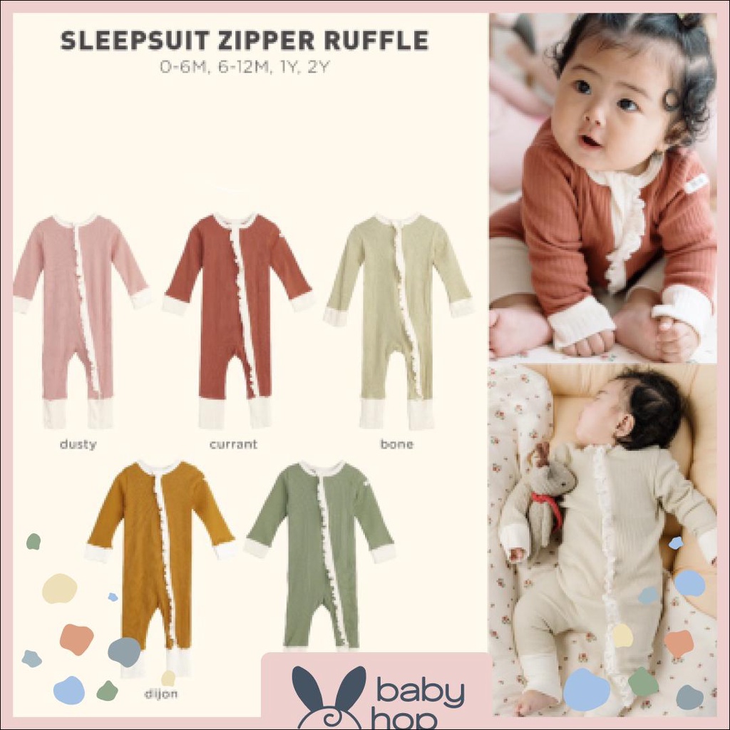 Bohopanna Sleepsuit Zipper Ruffle Baju Tidur Bayi Perempuan Newborn Umur 0 - 2 Tahun