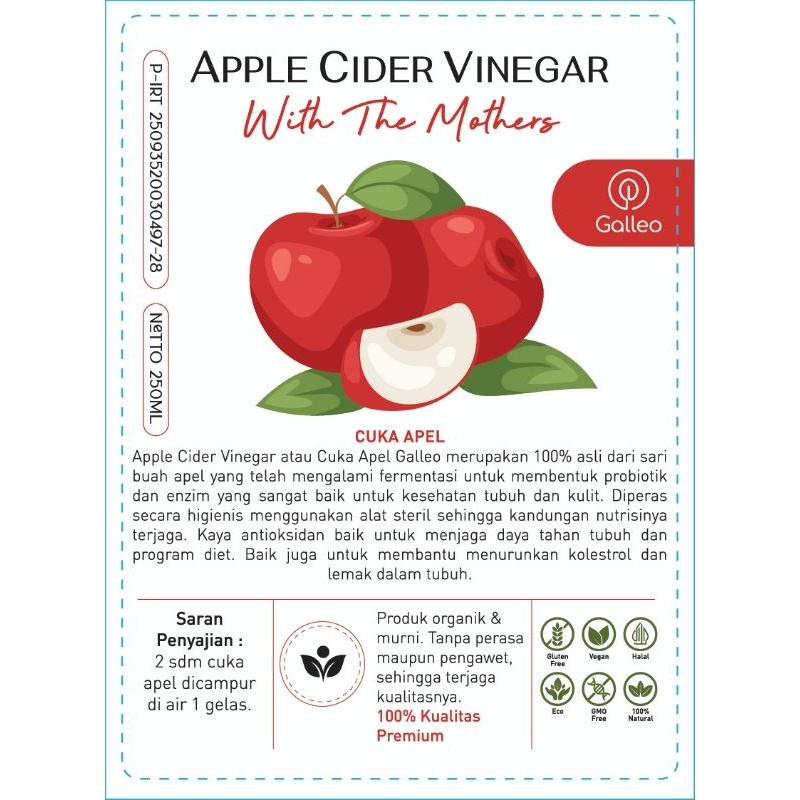 

Apple Cider Vinegar With Mother Cuka Apel Organik Premium Galleo