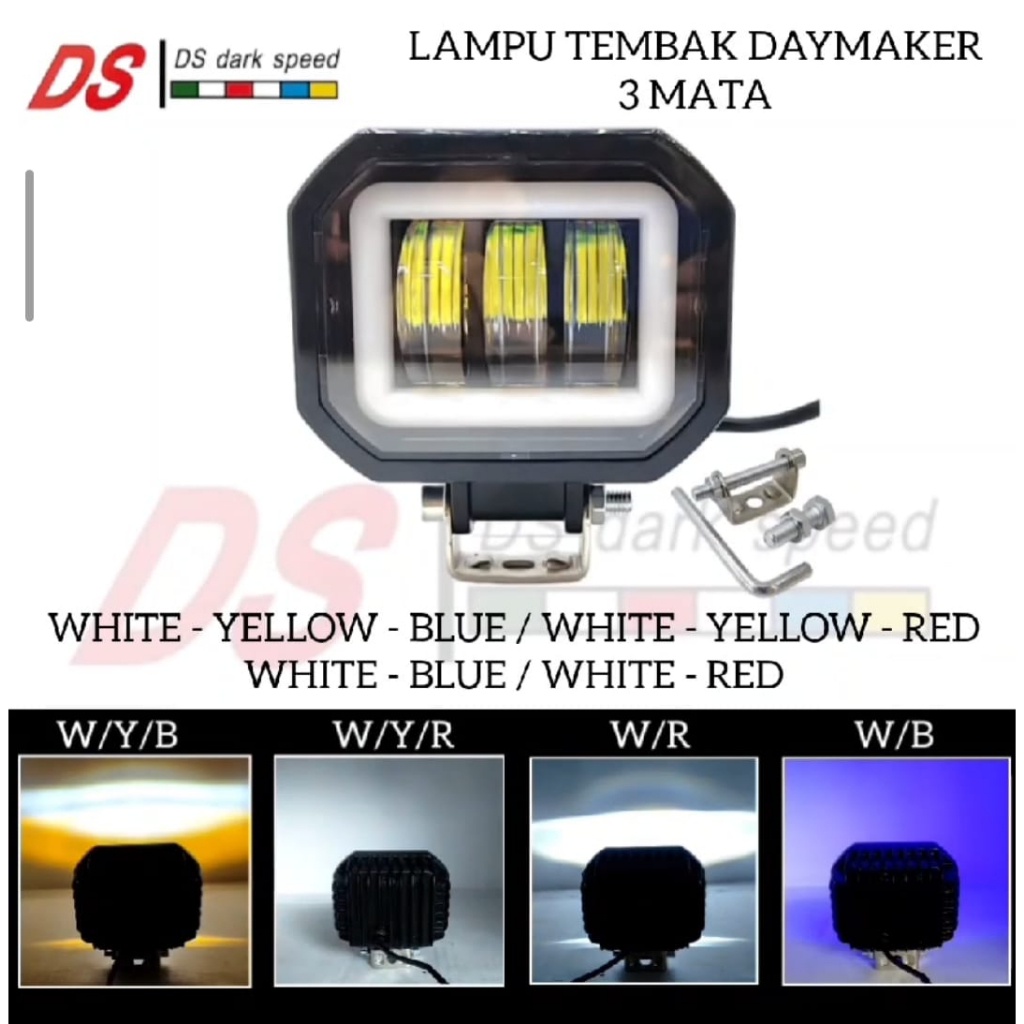 Lampu Tembak LED Motor Super Terang Sorot Daymaker 3 Mata LED Super Terang Bahan Bahan Berkualitas B
