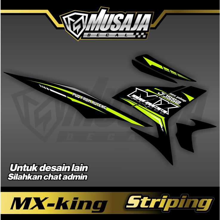 Decal Striping mx king hitam hijau stabilo putih - dekal transparan uv mx king