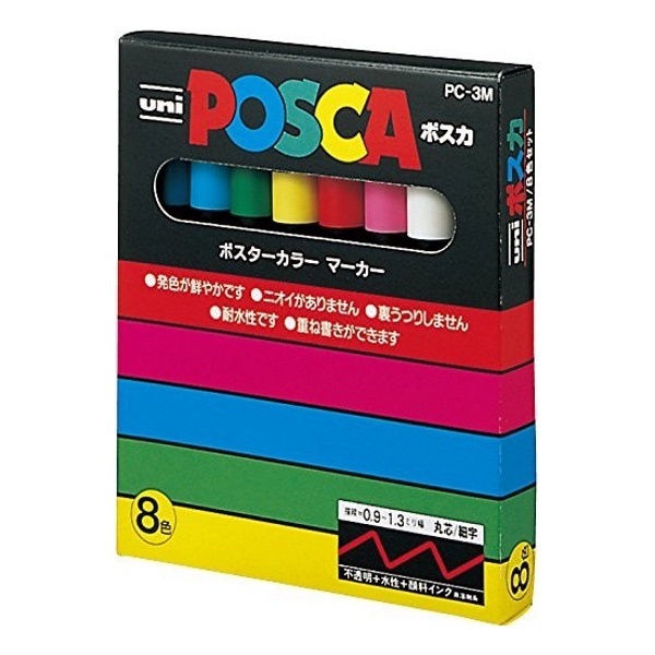 

Uni Posca Paint Marker PC-3M Fine Point Set 8 Spidol Permanent Pen PC3M