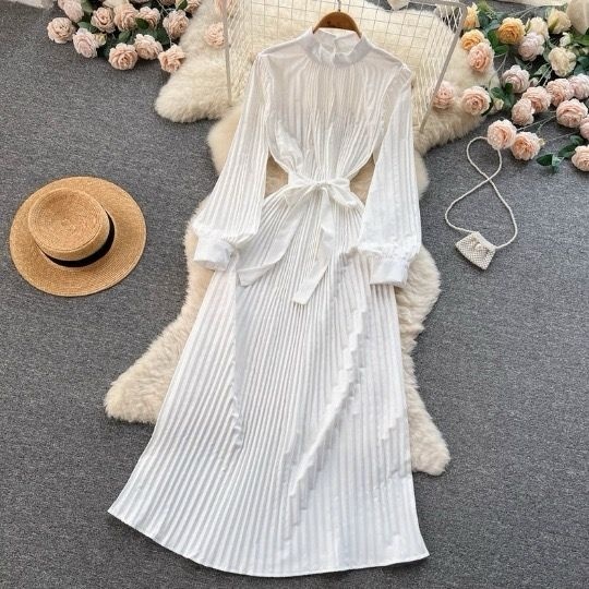 MAOMAO Jame Ela Gamis Plisket Maxi Wanita Muslim Gaun Dress Korean Style