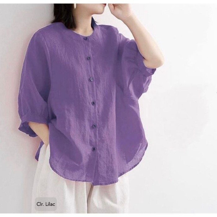 "Girya.Syo" - TERMURAH BLOUSE LILAC JUMBO/ BLOUSE BUSUI SIZE XXL KATUN LINEN/BLUS PUTIH JUMBO
