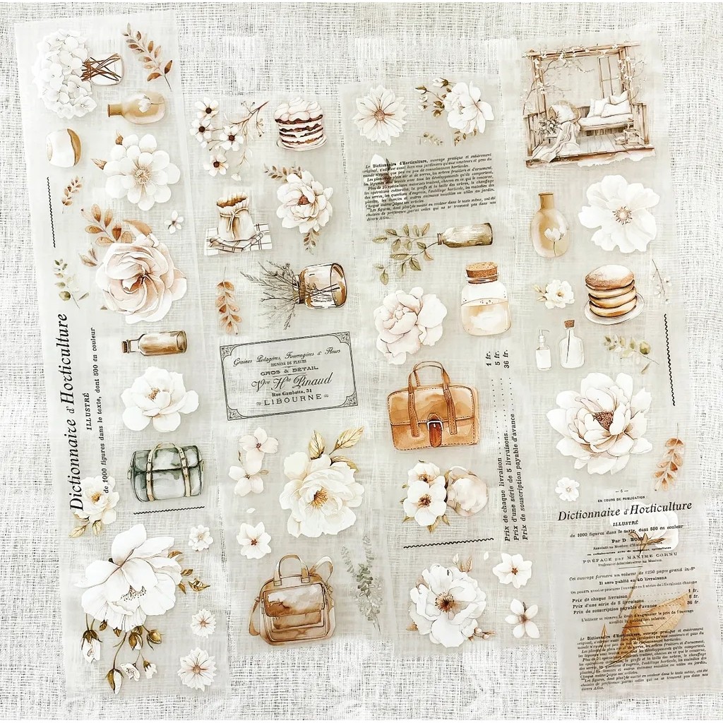 

Creawithgaby Studio Vintage White Blooms Washi PET Tape Planner DIY Card Making Scrapbooking Plan Decorative Sticker
