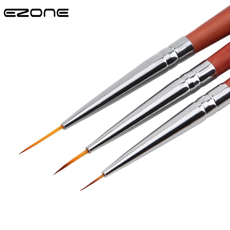 

EZONE 3Pcs Fine Hand Painted Thin Hook Line Pen Short Wood Rod Nail Art Supplies Drawing Pen Paint Brush Art Supply Nylon Brush