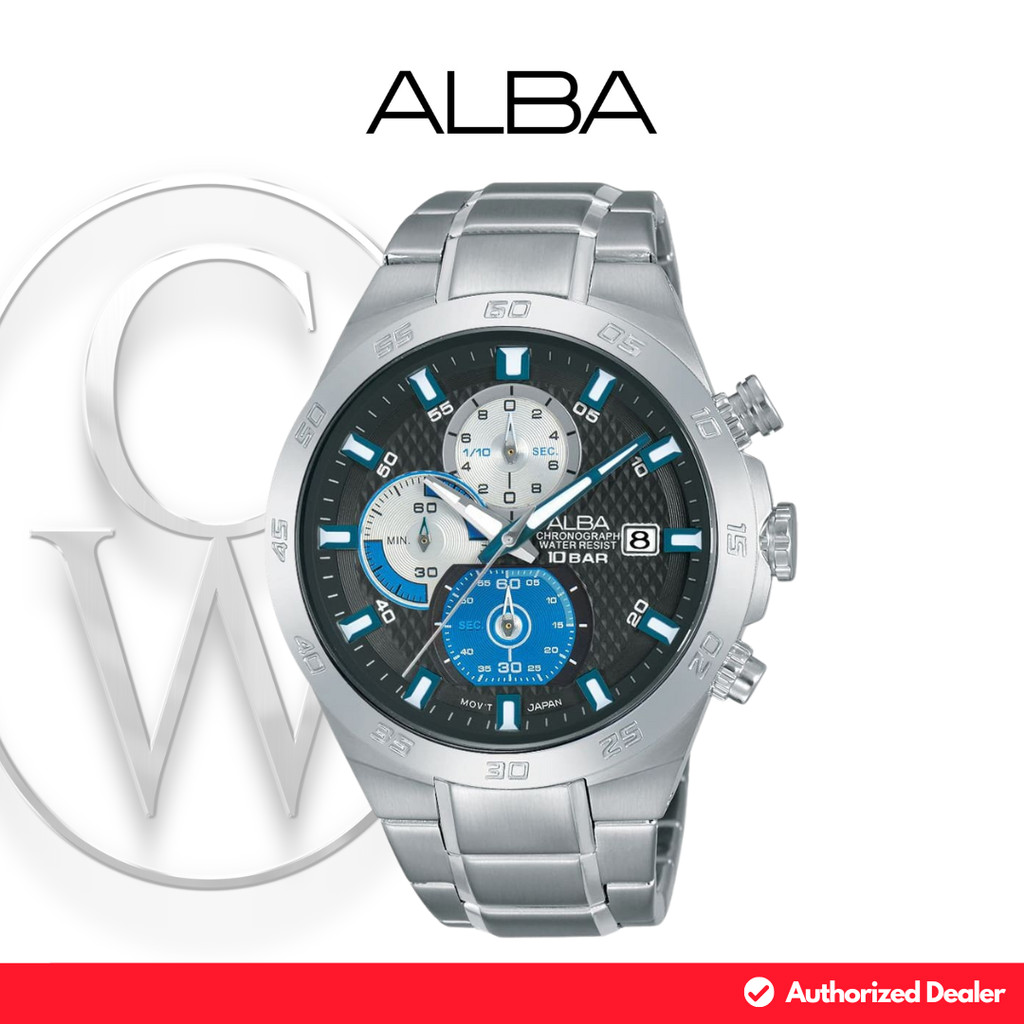 Jam Tangan Pria Alba Prestige AM3299X1 Rantai Chronograph Silver dial Hitam