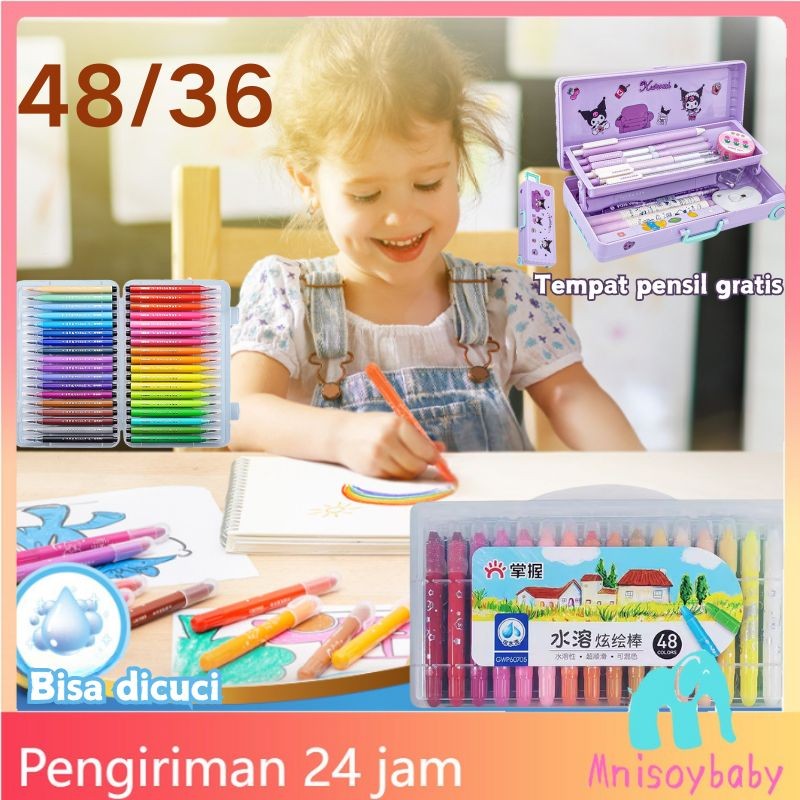 

[Penjual Lokal] Grasp Crayon Set 48/36 Warna Mata Sedang Silky Crayon Water Soluble Crayons Krayon Licin Grasp Rotasi Krayon warna