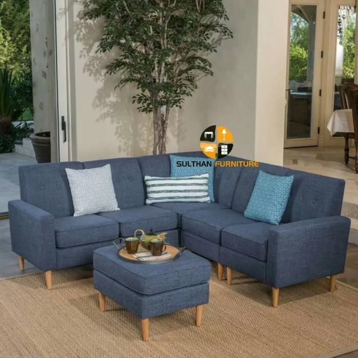 Sofa Bed L Minimalis - Kursi Tamu Retro Kayu Jati - Sofa Sudut