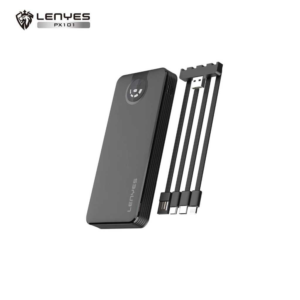 Powerbank 10000mAh LENYES PX101 Mini Slim Portable With 3 Kabel Output Lightning Type C Micro Power Bank