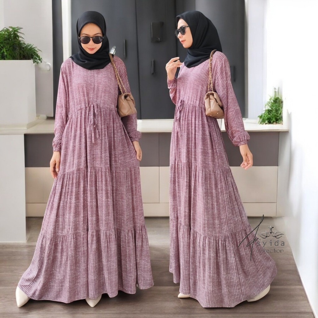 FR54E Gamis Rayon Motif Bunga Salur/ Gamis Rayon Viscos