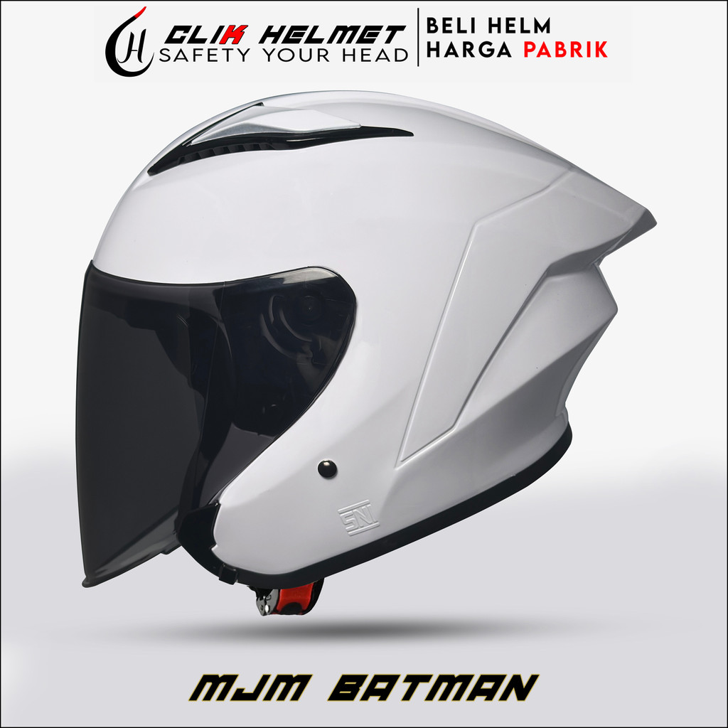 Helm Half Face MJM BATMAN Putih Glosy Kaca Hitam SNI