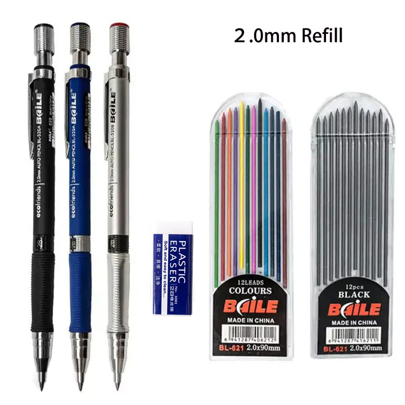 

2.0mm Mechanical Pencil Set 2B Automatic Pencils with Color/Black Lead Refills for Draft Drawing, Writing, Crafting, Art Sketch