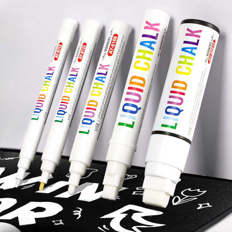 

4pcs 0.7/3/6/10/15mm White Liquid Chalk Set Erasable Whiteboard Marker Pen LED Water Based Ink Pen School Classroom Supplies