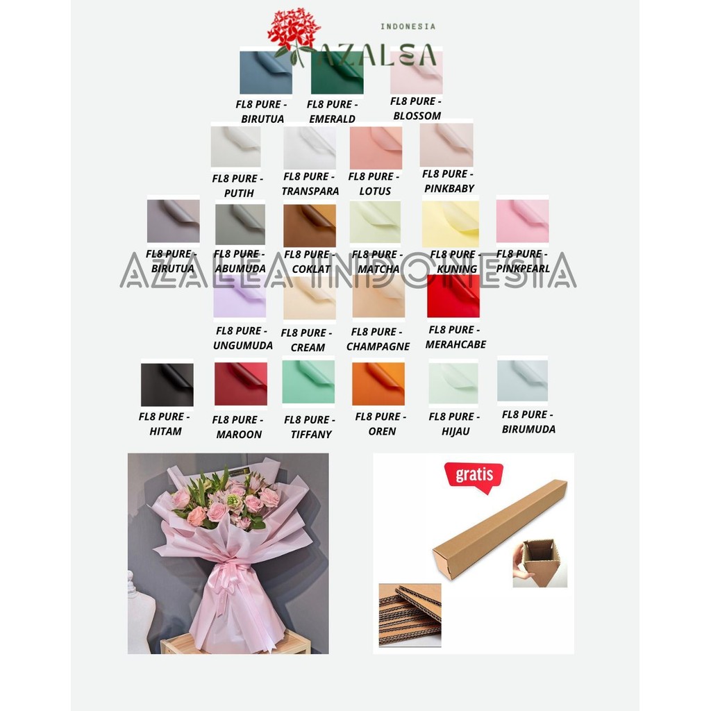 

AZALEA - (5 LEMBAR) - FL8 PURE Kertas Bunga Buket Warna Polos/Kertas Buket Bunga Florist Cellophane