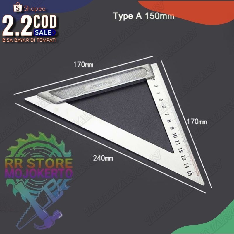 

[BISA COD] PENGGARIS SIKU SEGITIGA 0 - 150 MM ALUMINIUM STAINLESS - MURAH