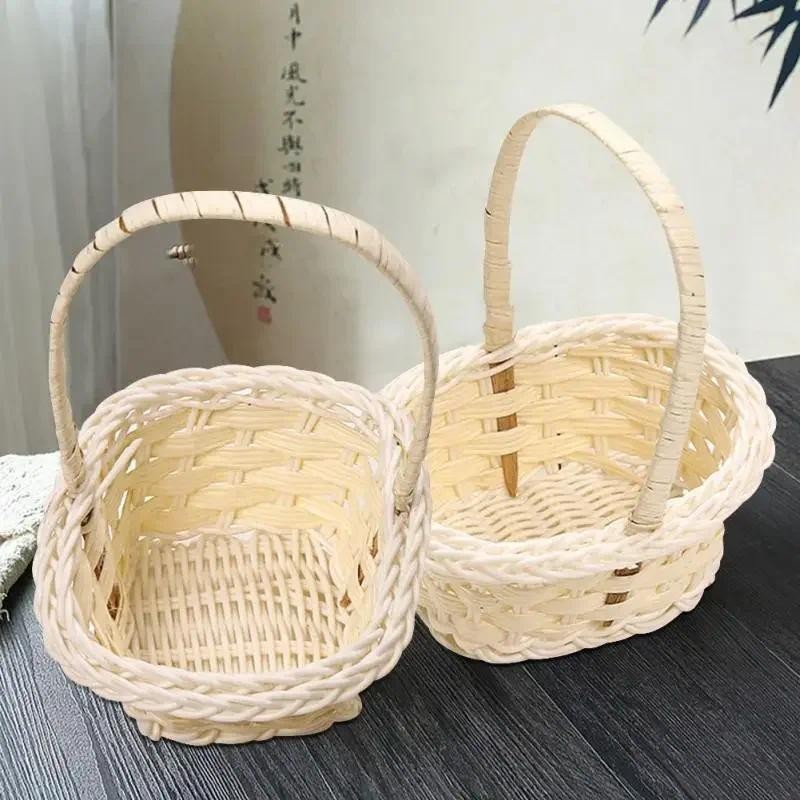 

Hand Made Wicker Flower Basket Portable Handle Party Wedding Picnic Decorative Basket Kid Gift Easter Wicker Rattan Storage