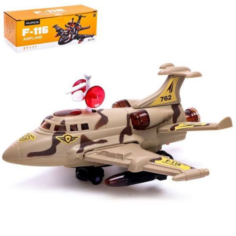 [ Free Batrai ]Mainan Anak Pesawat Airplane F-116 / Mainan Anak Pesawat Berputar Ada Lampu & Suara /