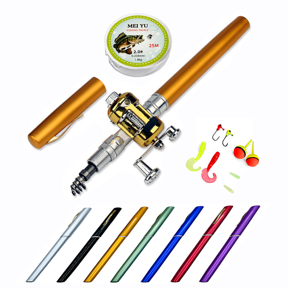 

Telescopic Mini Portable Pocket Pen Carbon Reel Aluminum Alloy Spinning Ultralight Fish Pole Set (Rod+Wheel+Wire+Accessories）