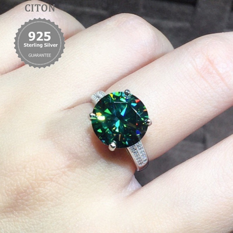 Stok 3 Karat PT950 Biru-hijau Moissanite Cincin Terbuka Perhiasan Fashion Wanita