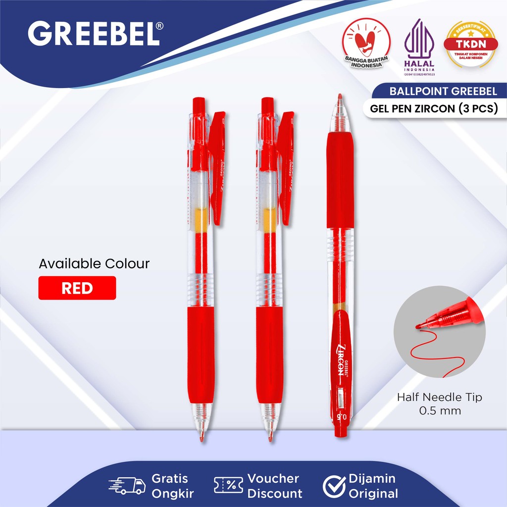 

GREEBEL PULPEN GEL / GEL PEN GP-506 Hi-Tech 0.3 Merah (3PCS/SET) / Ballpen Gel Ballpoint Bolpen Bolpoin Pena Gel