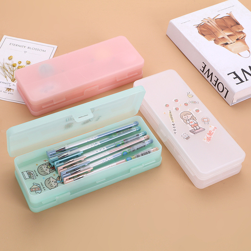 

Transparent frosting Large Capacity Pencil Case Kawaii Double-deck Plastic Pencilcase School Pen Case Supplies Pencils Pouch