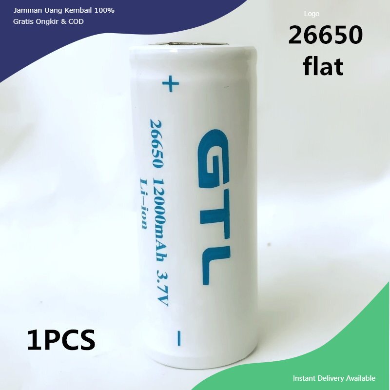 GTL 26650 3.7v 12000mah 26650 Baterai Isi Ulang Lithium Untuk baterai Senter