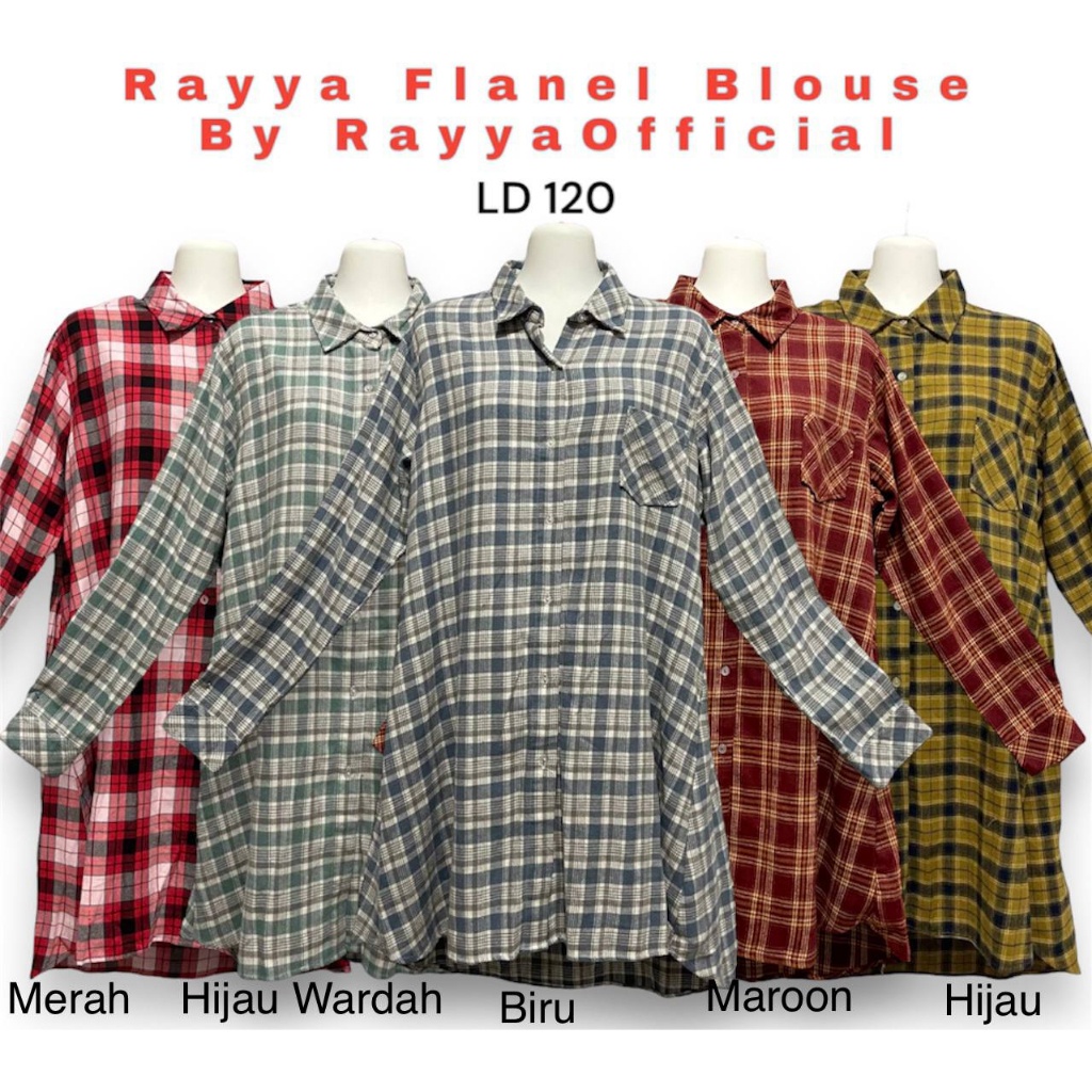 Blouse Flanel Rayya 2 | Hijau | Marron | Merah | Hijau Wardah | Biru | Whudu Friendly | by RayyaOffi