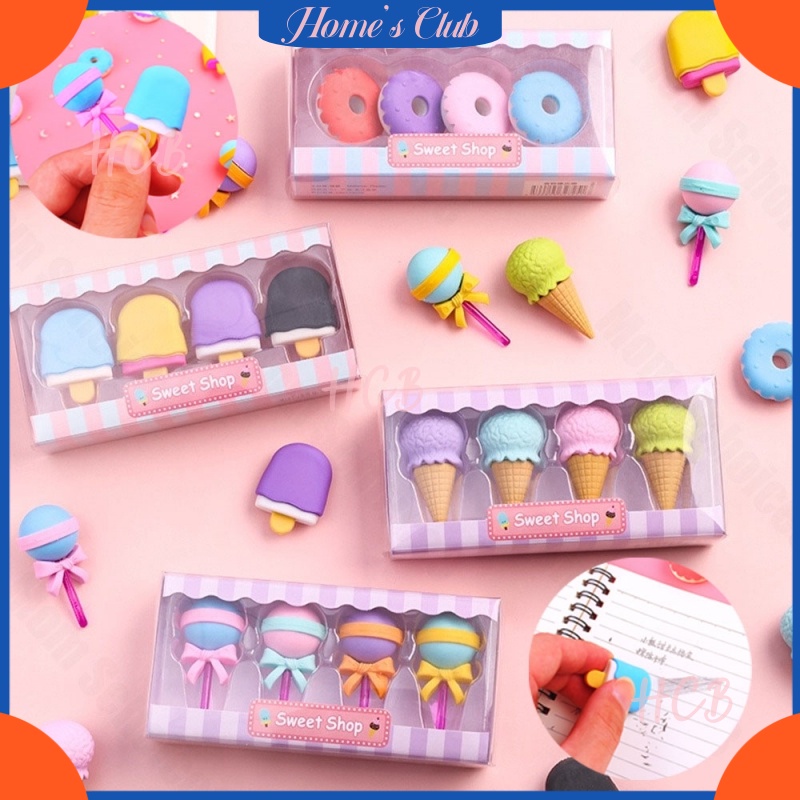 

HCB 4 IN 1 PENGHAPUS PENSIL / Penghapus Lucu Ice Cream Donat Lolipop / Penghapus Pensil Karakter Lucu / Penghapus Set Cute