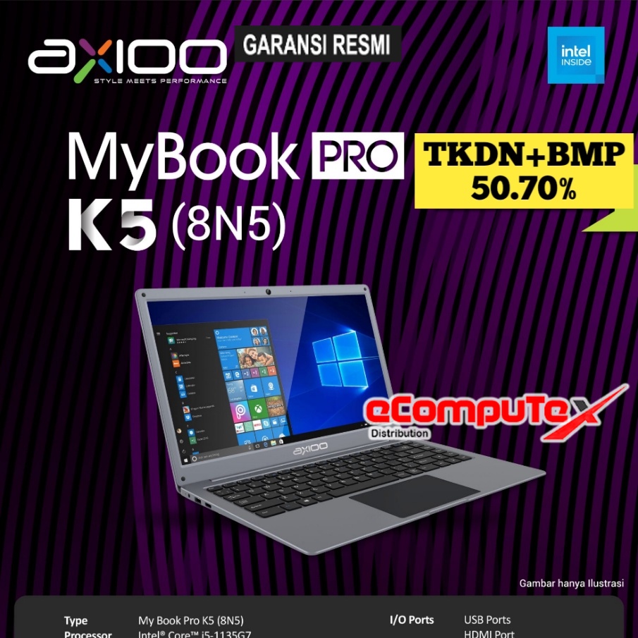 LAPTOP AXIOO MYBOOK PRO K5 (8N5) i5 8GB 512GB 14"FHD IPS TKDN - GARANSI RESMI