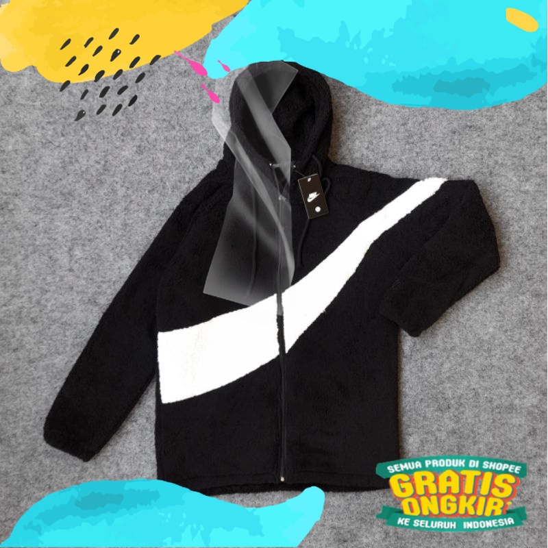 HOODIE ZIPPER SHERPA NIKE BIG SWOOSH HITAM AUTHENTIC PREMIUM/Blue