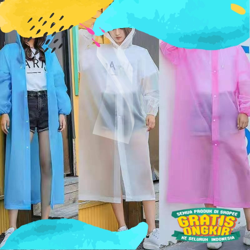 Jas Hujan EVA Korea / Mantel Dewasa Pria Wanita / Mantol Ponco Terusan Plastik Tebal Transparan Jas 