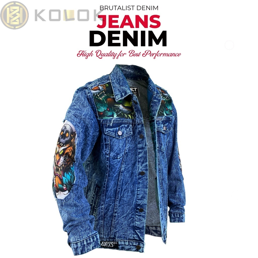 Jaket Jeans Pria Denim Jacket Distro Full Printing Motif Batik Naga