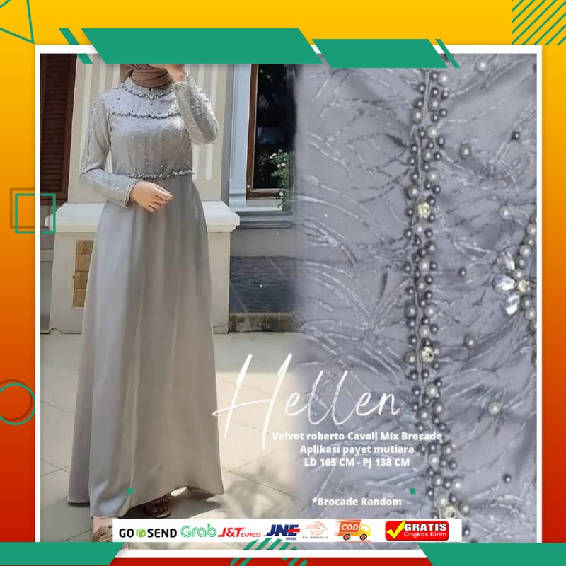DRESS GAUN PESTA MODEL BARU /Gamis Hellen Dress Pesta Muslimah Belle Maxy Dress Kondangan Brokat LD9