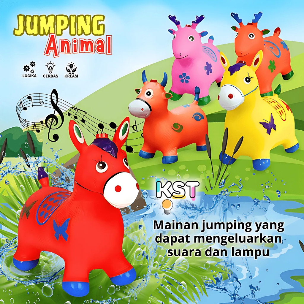 [KST] Mainan Kuda Kudaan Karet Anak Suara & Lampu | Mainan Anak Laki Laki Perempuan Animal Jumping H