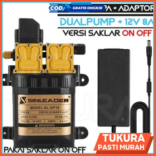 Paket Pompa Dualpump HIU/Sinleader 160PSI dengan Adaptor 12v 8a Murni - Saklar On Off