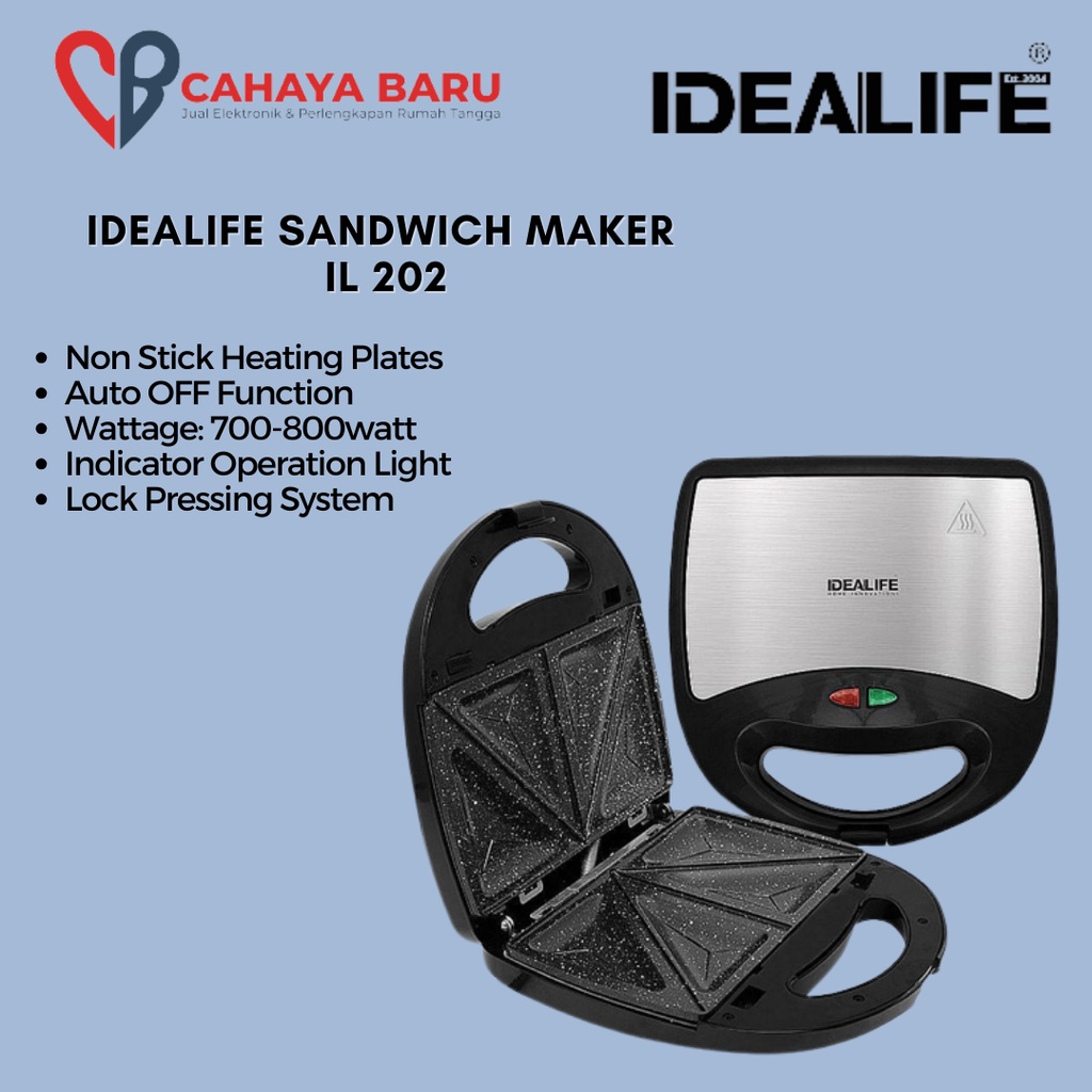 Idealife IL202 Pemanggang Roti 4in1 Stainless Steel - Sandwich, Waffle, Donut, Grill