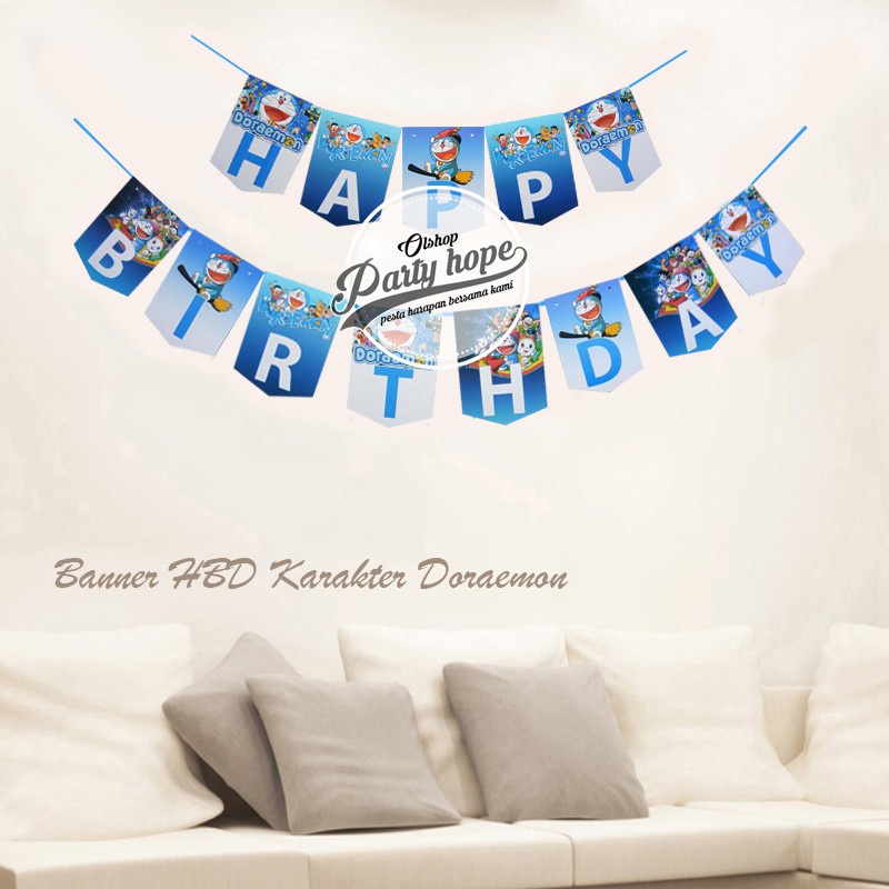 Banner Hbd doraemon / Bunting Flag Hbd doraemon / Banner Hbd Kartun/ banner flag/ banner ultah