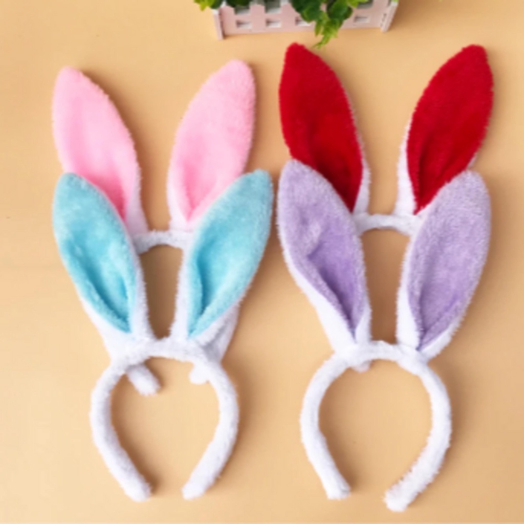 Bando Kuping Kelinci Bulu Handuk Halus Bando Korea Kekinian Aksesoris Rambut Wanita Anak Dewasa Head