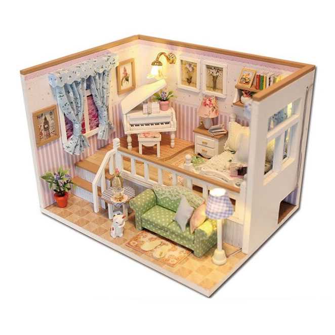 HONGDA Sylvanian Cute Room Miniatur Rumah Boneka 3D DIY 1:24 + Cover - M026