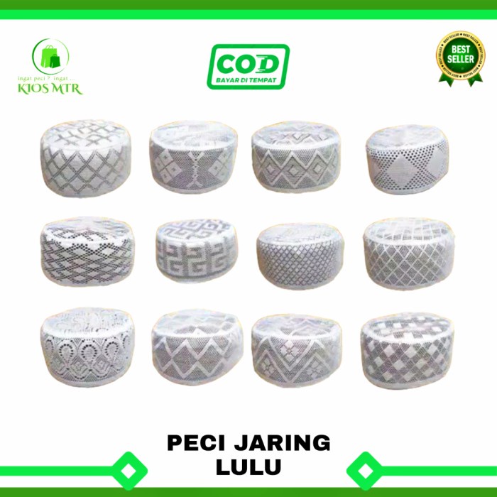 Promo- Peci Jaring Lulu Al Bukhari min 1 lusin murah , Kopiah jaring tipis - Motif Random, 23 -Sedia