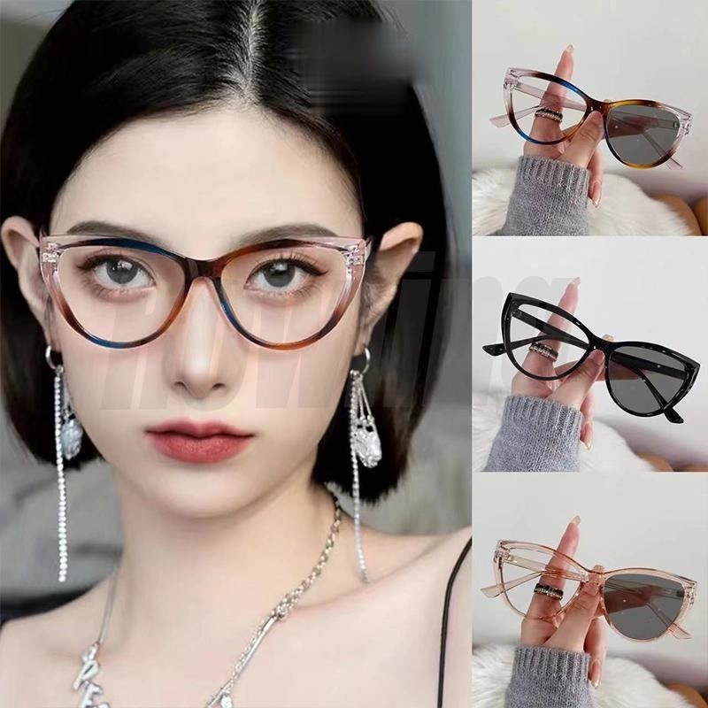Kacamata Minus & Normal Kacamata lensa photocromic wanita pria kacamata Cat Eye Anti UV  fotocromic