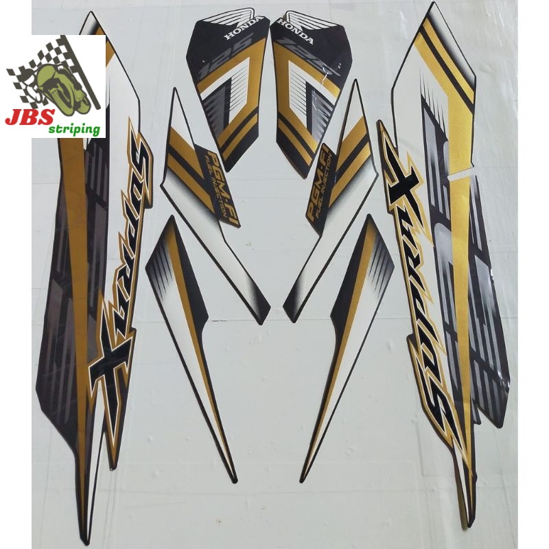 striping supra x 125 stiker  honda supra x 125 fi w 2022 2023 full hitam gold doff