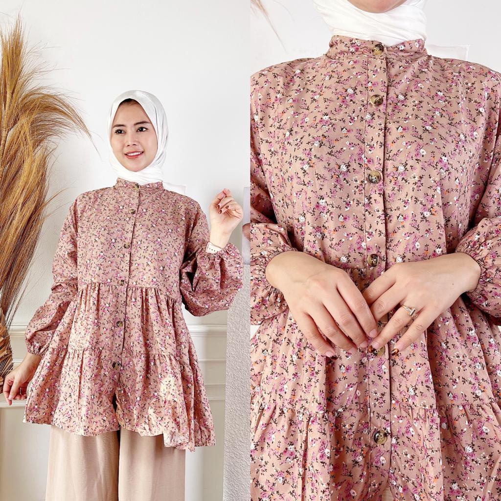 WFS88 Fashion Baju Blouse Jumbo Rempel Floral Kekinian /  Mirsany Oversize JUMBO / Blus Motif Bunga 